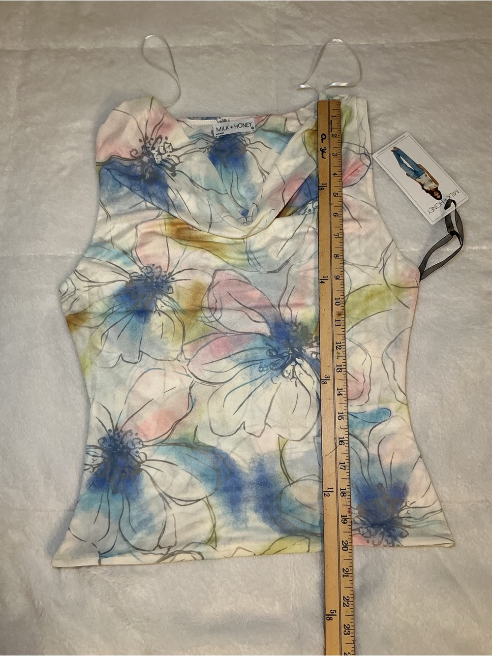 Floral Watercolor Cowl Neck Sleeveless Top - White/Multi - Picture 4 of 7